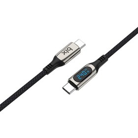 Resim Bix Type-C to Type-C 240W 480 Mbps E-Marker Çip Dijital Ekran Göstergeli Örgülü Şarj ve Data Kablosu 1 M 
