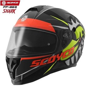 Resim Scoyco FF-869 Shark Güneş Vizörlü Kapalı Kask Kırmızı - Neon Sarı - Siyah 