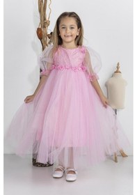 Resim Babyhola Kız Çocuk Abiye Elbise Balon Kol Bayramlık Mezuniyet Balo Gelinlik 5006 Pembe 