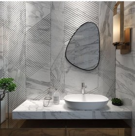 Resim 50x70 Cm Modern Organik Şekilli Siyah Çerçeveli Düzensiz Banyo Aynası Dekoratif Asimetrik Duvar Aynası Siyah 