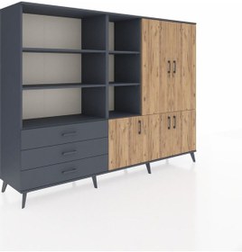 Resim Hyperion Dolap 11 Raflı 3 Çekmeceli 5 Kapaklı 220x44x163 Antrasit Antrasit-çam/antrasit 