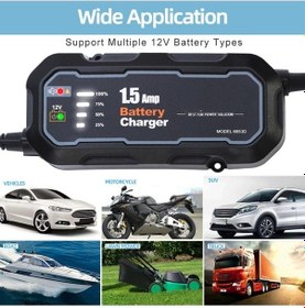 Resim Pazly 12v Otomatik Motosiklet Akü Şarj Cihazı - Siyah, Su Geçirmez, 1.5a Hızlı Şarj, 30ah Kapasiteye Kadar 