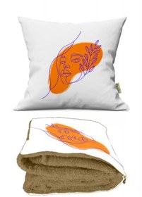 Resim Genel Markalar Modern Kadın Silüet Desenli Iç Dolgusu Battaniyeli Hediyelik Opsiyonel Yastık Kırlent 38x38cm 