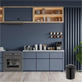 Resim Şık Siyah 15 Litre Tuvalet, Banyo, Mutfak ve Ofis Kelebek Kapaklı Çöp Kovası 