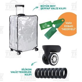 Resim Trink Çanta Şeffaf Valiz Kılıfı 2'li Set Valiz Kılıfı- Silikon Valiz Tekerlek Koruyucu Kılıf Şeffaf 