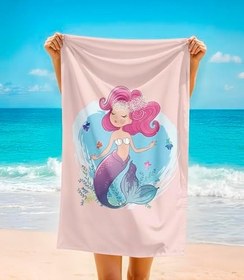 Resim Deniz Kızı Mermaid Kız Çocuk Desenli Baskılı Plaj Havlusu Kız Çocuk Plaj Havlusu Beach Towel 