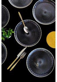 Resim Tabak Evi Altın Yaldız Cam Pasta Tabağı 19cm 6 Lı 2339 Şeffaf 