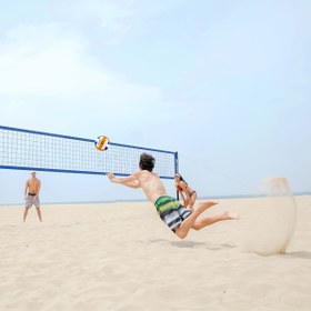 Resim Profesyonel Standart Badminton ve Voleybol Ağı - Taşınabilir İç/Dış Mekan Antrenman Ağı, Kare Tasarım, Siyah Çerçeve & Mavi Detaylar ile Ev, Plaj, Sahne Pratiği için Dayanıklı Spor Ekipmanı, Klasik Spor Tasarımı, Sağlam Yapı, Stabil Spor Ağı, Ev Atletleri 