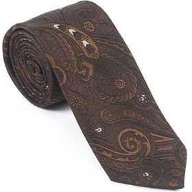 Resim Brianze Kahverengi Beyaz Şal Motif Desen Kravat Mendil Set 