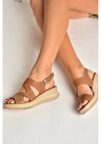 Resim Fox Shoes Y555210403 Taba Hakiki Deri Kadın Sandalet Taba 