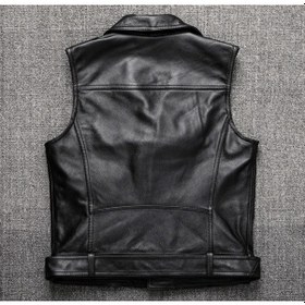 Resim Kuzu Derisi Motorcu Tarzı Biker Yelek Siyah Renk 