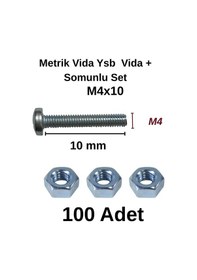 Resim Tuğra Hırdavat M4x10mm Metrik Vida Ysb - Somunlu 100'lü Takım 0-0 