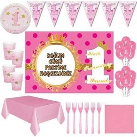 Resim 1 Yaş Kız Pembe Afişli Doğum Günü Parti Süsleri 8 Kişilik 