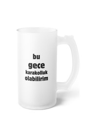 Resim Bu Gece Karakolluk Olabilirim Baskılı Buzlu Hediyelik Bira Bardağı - Doğum Günü - Sevgililer Günü Beyaz 