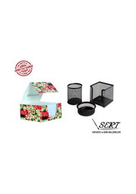 Resim Metal Kalemlik 3lü Set Siyah Perfore + Küp Not Kağıdı 