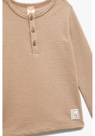 Resim Koton Erkek Bebek Pamuklu Uzun Kollu Düğmeli Tişört Kahve 