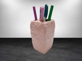 Resim 2 Adet Kalemlik Çiçekli Pembe Model Seramik Ofis Gereci 7x7x12cm Çok Renkli 