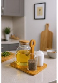 Resim Bambum Fiora - Yağlık Sirkelik Tuzluk & Biberlik Ahşap 