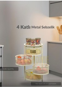 Resim 4 Katlı Sebzelik Açılır Metal Patates Soğan Sepeti Paslanmaz Meyvelik Organizer Sepet Krem Krem 