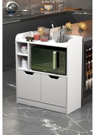 Resim Mutfak Dolabı Çok Amaçlı Fırın Dolabı 2 Kapaklı Raflı Kahve Köşesi Beyaz Beyaz 