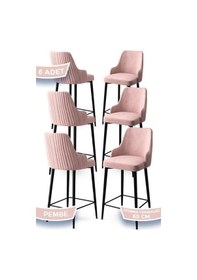 Resim Canisa Tera Serisi 6 Pembe Sandalye 65 Cm Ada Mutfak Bar Sandalyesi Babyface Kumaş Siyah Metal Ayaklı Sandalye Pembe Ayaklar Siyah 