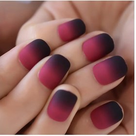 Resim EDA LUXURY BEAUTY Kırmızı Siyah Ombre Mat French Takma Tırnak Lüks Desenli Kısa Boy Kare Nail Art Yapıştırıcı Set E68 