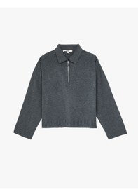 Resim Koton Fermuarlı Polo Yaka Uzun Kollu Oversize Kazak Gri 6wak90260ht Gri 