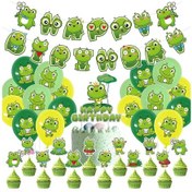 Resim 32 Adet Kurbağa Temalı Doğum Günü Partisi Malzemeleri Ve Süslemeleri Kurbağa Mutlu Yıllar Afişi, Lateks Balon, Cupcake Üstleri, Set Anime Doğum Günü Çok Renkli 