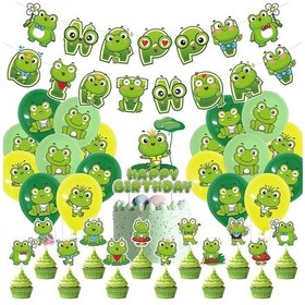 Resim 32 Adet Kurbağa Temalı Doğum Günü Partisi Malzemeleri Ve Süslemeleri Kurbağa Mutlu Yıllar Afişi, Lateks Balon, Cupcake Üstleri, Set Anime Doğum Günü Çok Renkli 