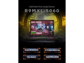 Resim Game Garaj Slayer R9M XL-5060 C2 Amd Ryzen 9 8940HX 32GB Ram 1tb SSD RTX5060 17" Qhd+ 240Hz IPS Freedos Oyuncu Laptop 