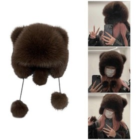 Resim Kulaklı Ve Kuyruklu Büyük Boy Ayı Şapkası Kayak Şapkası Tüylblack4401 Black 