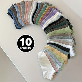 Resim 10 Çift Renkli Çorap - Görünmez Tekne Çorapları, Düz Renk, Elde Yıkanabilir, Tüm Mevsimler İçin Rahat, Çeşitli Renkler (Pembe, Bej, Beyaz, Yeşil, Mavi, Gri, Siyah, Kahverengi, Hafif Yeşil, Hafif Mavi), Sevimli Çoraplar 