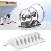 Resim Ozcmax Beyaz - 8 Bölmeli Tencere Kapak Rafı - Simple Tabaklık - Kapak Organizeri 