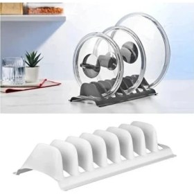 Resim Ozcmax Beyaz - 8 Bölmeli Tencere Kapak Rafı - Simple Tabaklık - Kapak Organizeri 