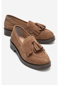 Resim Luvishoes Luvi Shoes Milina Toprak Süet Püsküllü Hakiki Deri Kadın Loafer Ayakkabı Toprak 