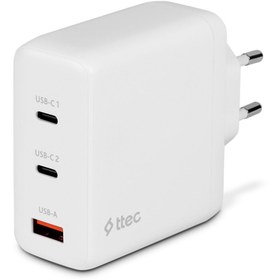 Resim Ttec 2SCG04B Smartcharger Trio Gan 120W PD 2 Usb-C + Usb-A Hızlı Şarj Aleti Beyaz 