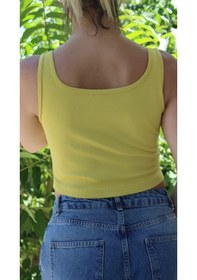 Resim Afri Kadın Sarı Basic Ribana Atlet Crop Likralı Spor Üst Sarı 