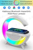 Resim Telefon Kablosuz Hızlı Şarj Aleti Masa Lambası Bluetooth Hoparlör Speaker Gece Lambası Led G Lamba 