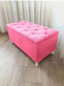 Resim Lüks Sandıklı Kapitoneli Ayakucu Puf Bench 120 Cm Beyaz Ayak Pembe 