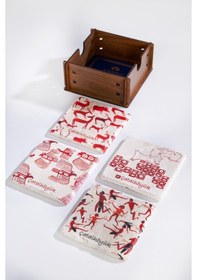 Resim Çatalhöyük Serisi 4'lü Traverten Bardak Altlığı Çok Renkli 