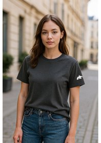 Resim Markapia Kadın Bisiklet Yaka Basic Düz Kısa Kollu T-shirt Antrasit 