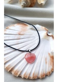 Resim Kolye Gerdanlık Kalp Yoga Reiki Doğal Pembe Kuvars Taşı Kadın Takı Hediye 