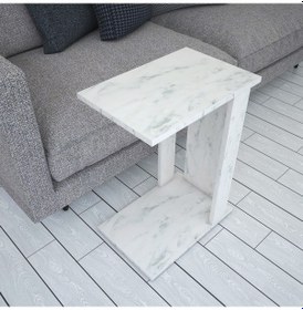 Resim Pasific Home Single Çok Amaçlı Tekerlekli C Sehpa ,Koltuk Sehpası - Beyaz Mermer 
