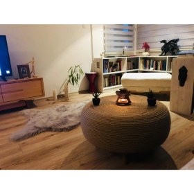 Resim EC Shop Sehpa&Sehpa Wh - Jüt Halat Ip Doğal Hasır Rengi Yuvarlak Ayaklı Orta Ve Ya Yan Sehpa 