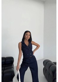 Resim Defymoda Şal Yaka Düğmeli Yelek Lacivert 