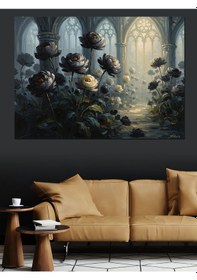 Resim Ahşap Tablo Karanlık Ormanda Siyah Gül Demeti 