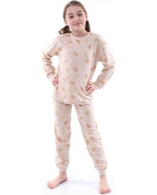 Resim Geyik Desenli Kız Çocuk Pijama Takımı Bej 