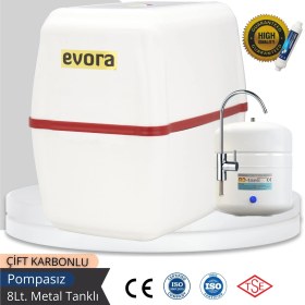 Resim Evora 5 Aşamalı 8 Lt Beyaz Kapalı Oval Kasa Pompasız Su Arıtma Cihazı 