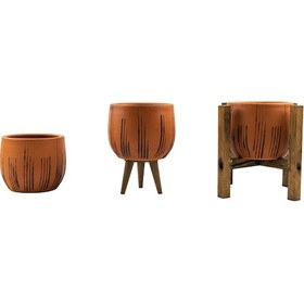 Resim Bitki Tasarımı Ev Dekorasyon Siyah Çizgi Desenli Terakota Toprak Saksı Saksılık Salon Çiçeklik Üçlü Set 12 Cm 