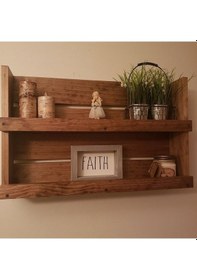 Resim Kuzela Ahşap Duvar Rafı Ceviz - Siyah 